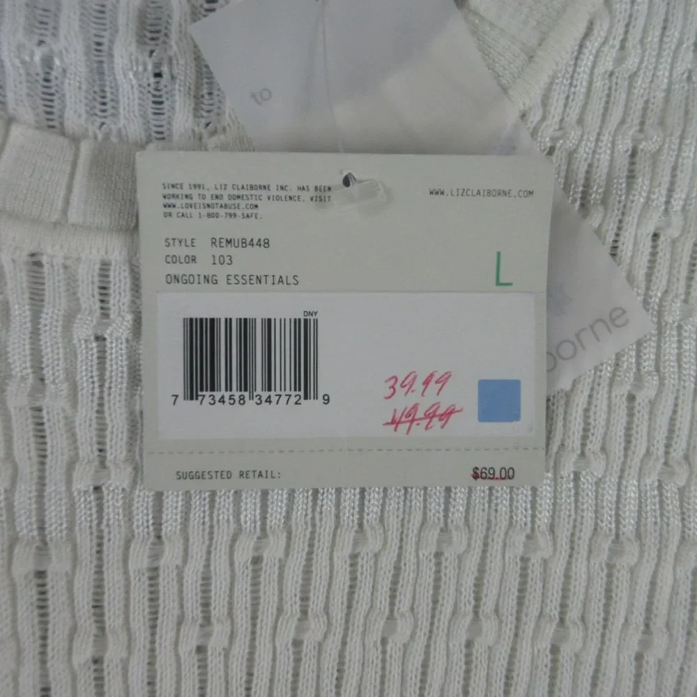 Liz Claiborne Sweater Womens Large White Long Sleeve Pullover NWT